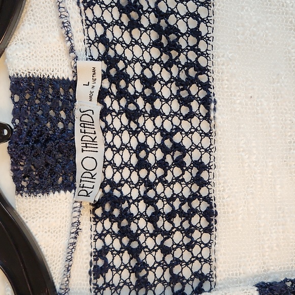 Retro Threads Women's Open-Front Cardigan Blue White Stripes Knit Size Large - Picture 5 of 9